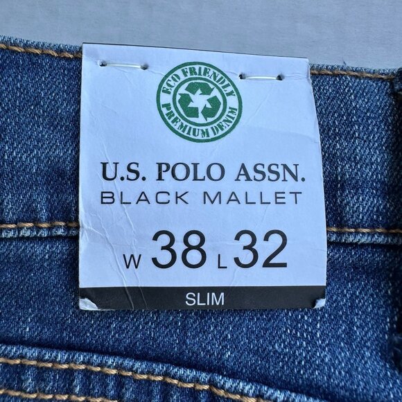 U.S. Polo Assn Men's Black Mallet Slim Fit Jeans W38 L32 Sexy Grunge Hip-Hop NWT - Picture 2 of 16
